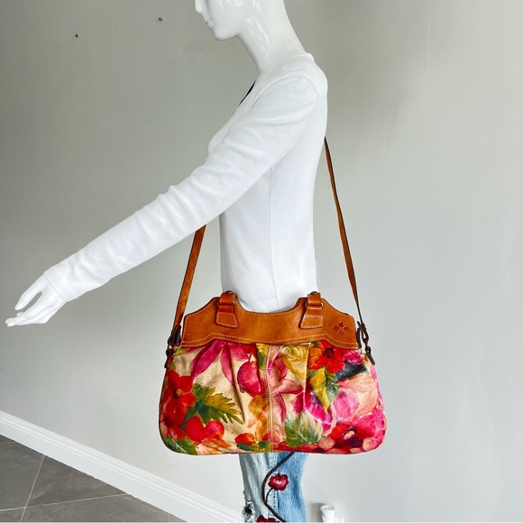 PATRICIA NASH Multicolor Painted Floral Tan Leather Distressed Tote Satchel - Picture 4 of 15